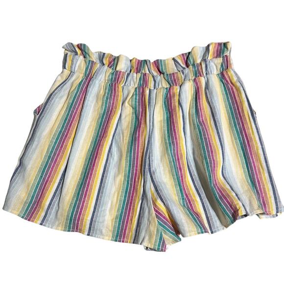 Hummingbird SZ Large Women‎ Linen Blend Striped Rainbow Muted Neutral Shorts - Picture 3 of 8